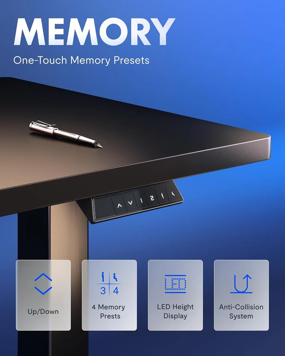 FLEXISPOT EN1 One-Piece Standing Desk, Electric Adjustable with 4 Memory Presets, 176 LBS Capacity, Stable & Quiet, Seamless Desktop for Home Office & Dual Monitors, 48"x24" Black