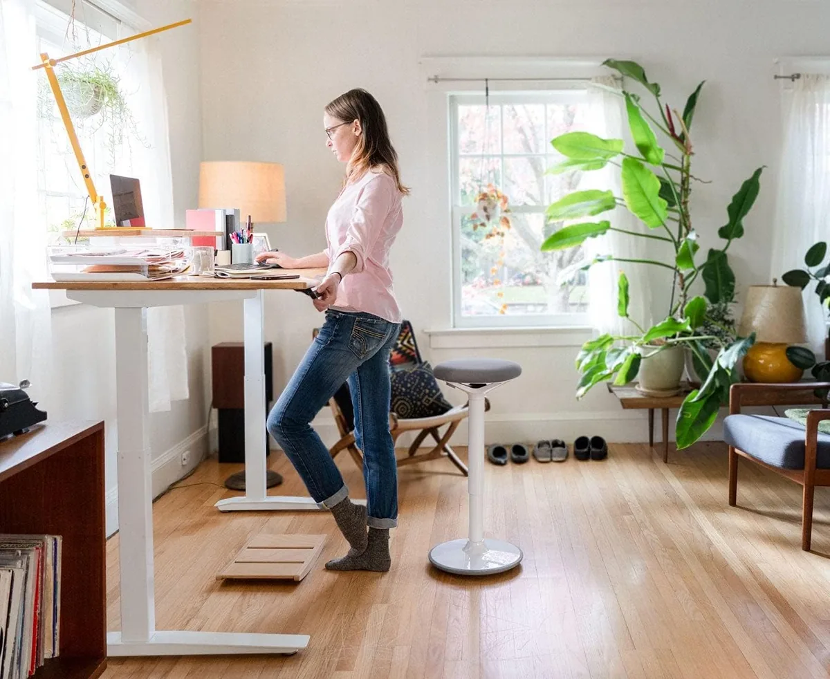 Fully Jarvis Standing Desk 60" x 27" Oak Laminate Top - Electric Adjustable Desk Height from 25.5" to 51" with Memory Preset Controller (Rectangle, Black Frame)