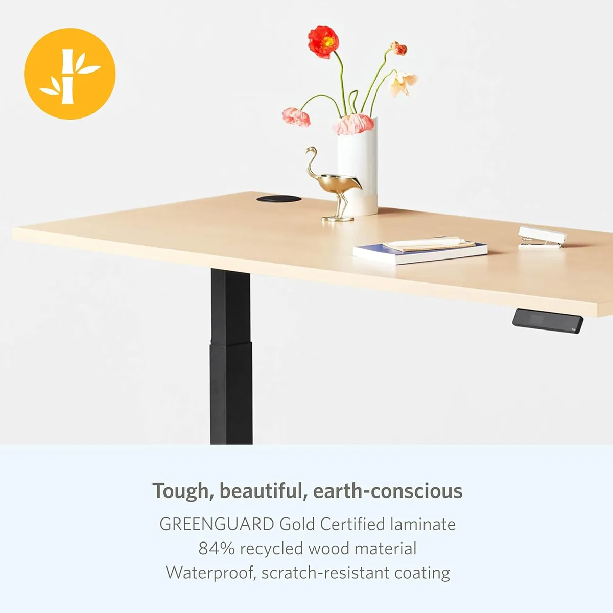 Fully Jarvis Standing Desk 60" x 27" Oak Laminate Top - Electric Adjustable Desk Height from 25.5" to 51" with Memory Preset Controller (Rectangle, Black Frame)