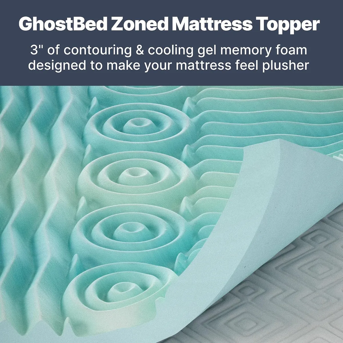 GhostBed 3 Inch Cooling Gel Memory Foam Mattress Topper - Waterproof Cover, Protector, Made in USA - Memory Foam Mattress Cover Queen