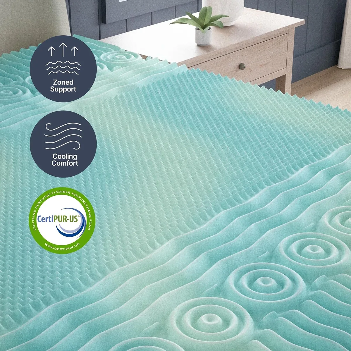GhostBed 3 Inch Cooling Gel Memory Foam Mattress Topper - Waterproof Cover, Protector, Made in USA - Memory Foam Mattress Cover Queen