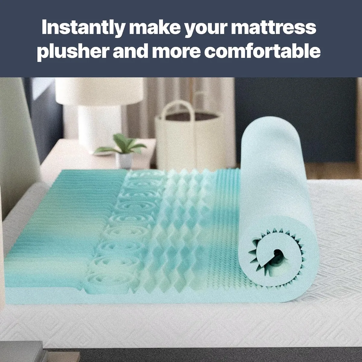GhostBed 3 Inch Cooling Gel Memory Foam Mattress Topper - Waterproof Cover, Protector, Made in USA - Memory Foam Mattress Cover Queen