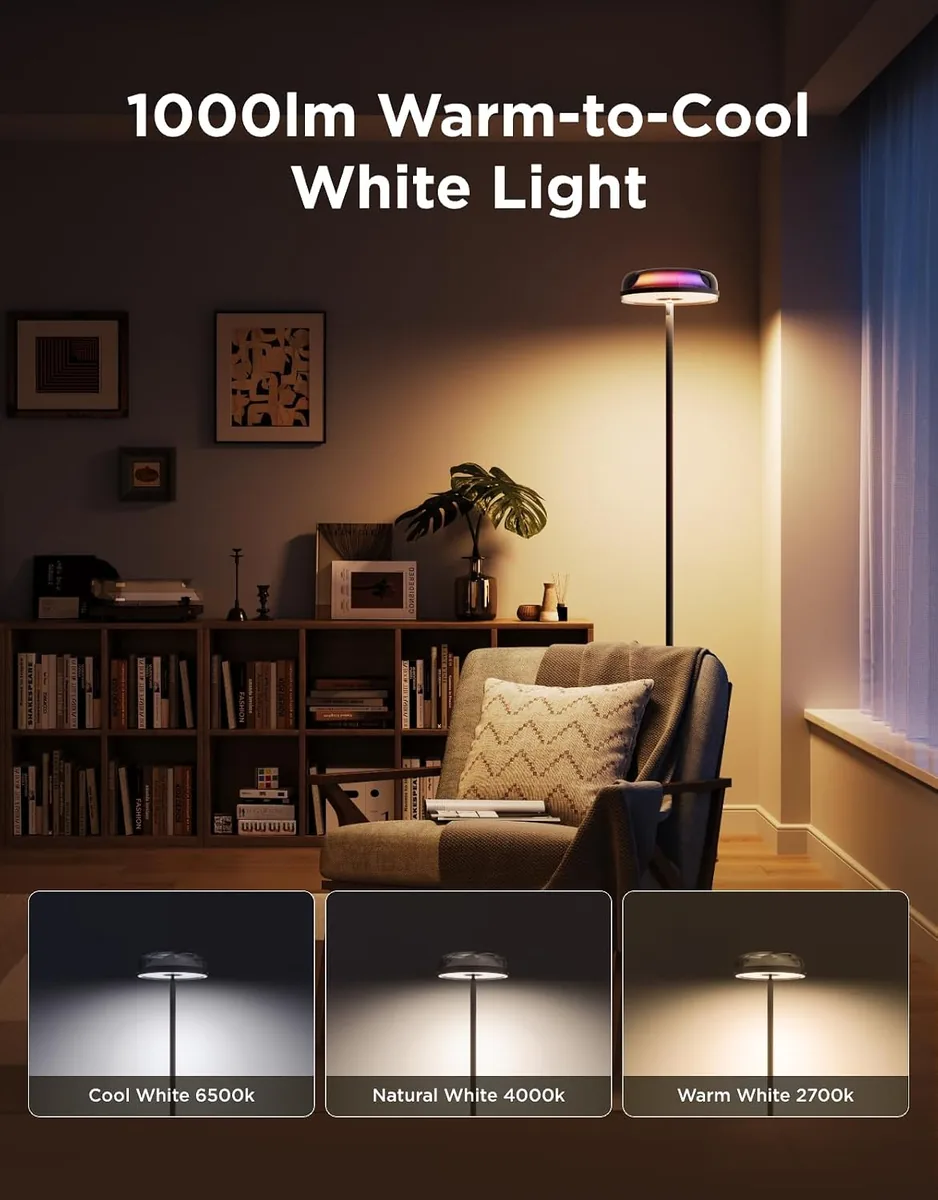 Govee Uplighter Floor Lamp for Living Room, RGBIC Ripple Projector, Floor Lamp for Bedroom, Compatible with SmartThings, Alexa, and Matter, LED Modern Corner Floor Light, Warm Cool White Standing Lamp