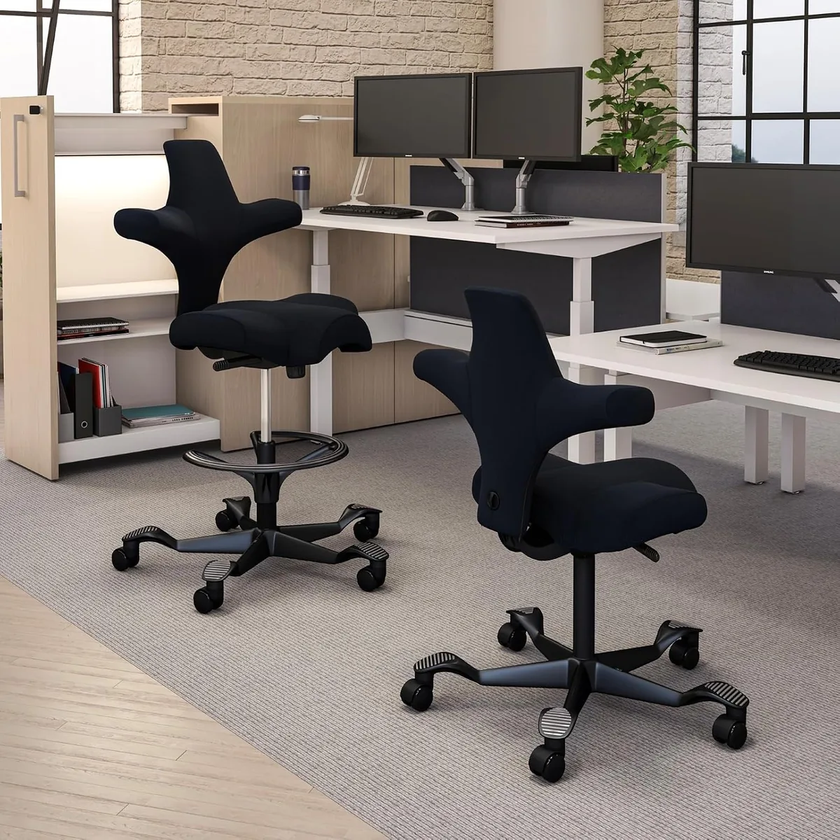 HAG Capisco Adjustable Sit to Stand Desk Chair - Black Frame - Polyester Black Seat