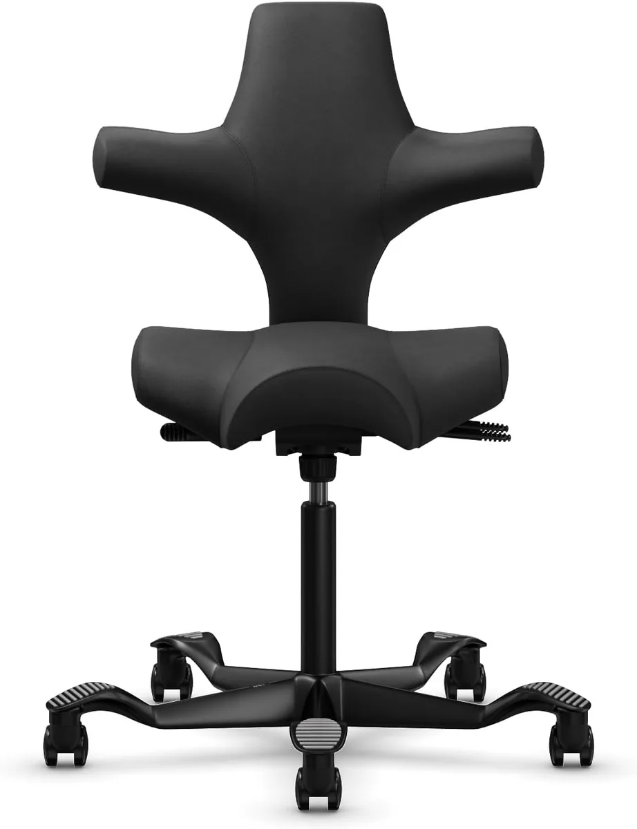 HAG Capisco Adjustable Sit to Stand Desk Chair - Black Frame - Polyester Black Seat