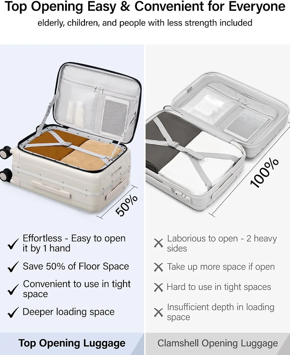 Hanke 20 Inch Carry On Luggage with Wheels PC Hard Shell Suitcase Top Opening Aluminum Frame Travel Luggage Suitcases for Woman Men Gifts.(Ivory White)