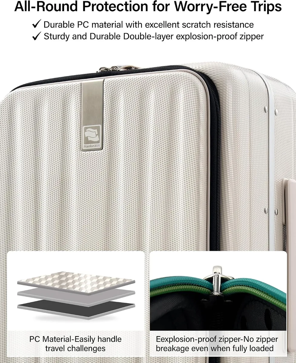 Hanke 20 Inch Carry On Luggage with Wheels PC Hard Shell Suitcase Top Opening Aluminum Frame Travel Luggage Suitcases for Woman Men Gifts.(Ivory White)