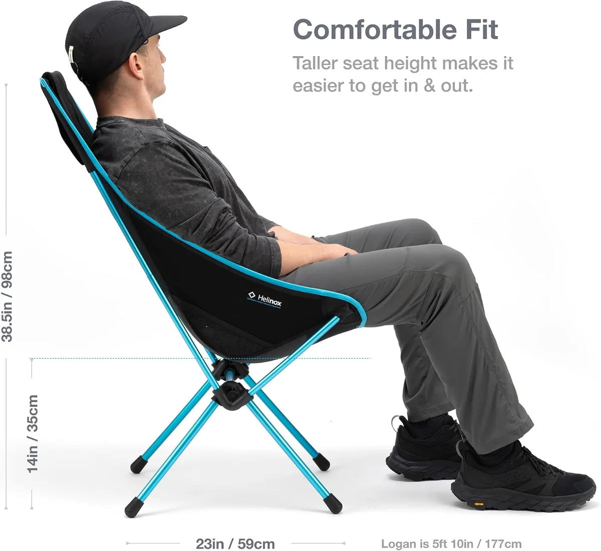Helinox Sunset Chair Lightweight High-Back Collapsible Camping Chair Black, 3.4Ibs Outdoor Chairs, Picnic Chair, Portable Camping Chair, with Side Pockets