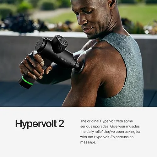 Hyperice Hypervolt 2 Black - Featuring Quiet Glide Technology - Handheld Percussion Massage Gun | 3 Speeds, 5 Interchangeable Heads | Helps Relieve Sore Muscles and Stiffness