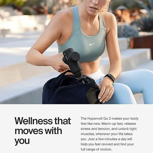 Hyperice Hypervolt Go 2 - Black - Featuring Quiet Glide Technology - Handheld Percussion Massage Gun - 3 Speeds, 2 Interchangeable Heads - Helps Relieve Sore Muscles and Stiffness
