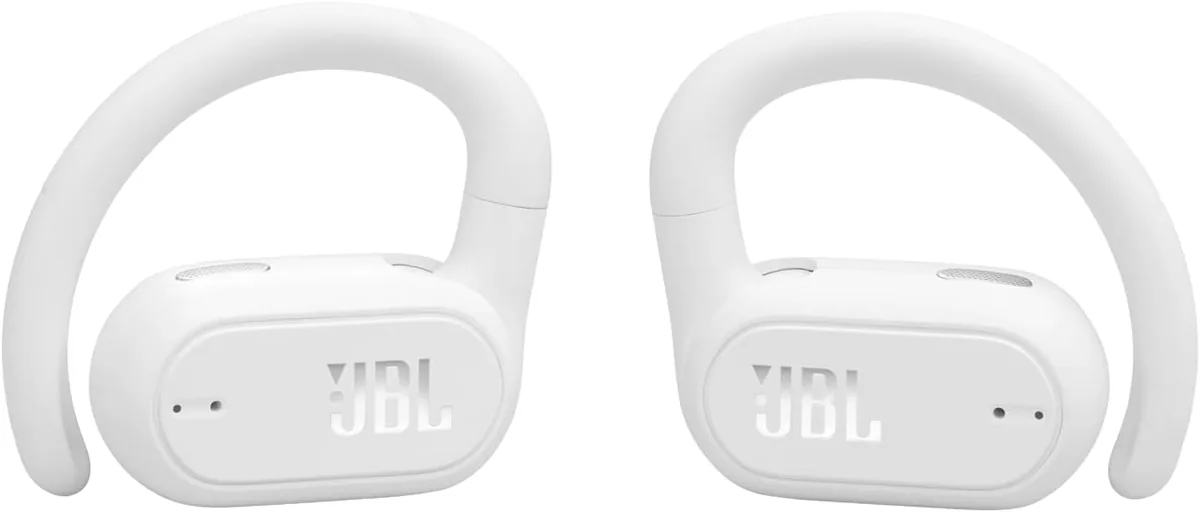 JBL SoundGear Sense - True Wireless Open-Ear Headphones, JBL OpenSound Technology, Splash and dust Resistant, 4 mics for Crisp, Clear Calls, Up to 24 Hours of Battery Life, Plus Speed Charge (White)