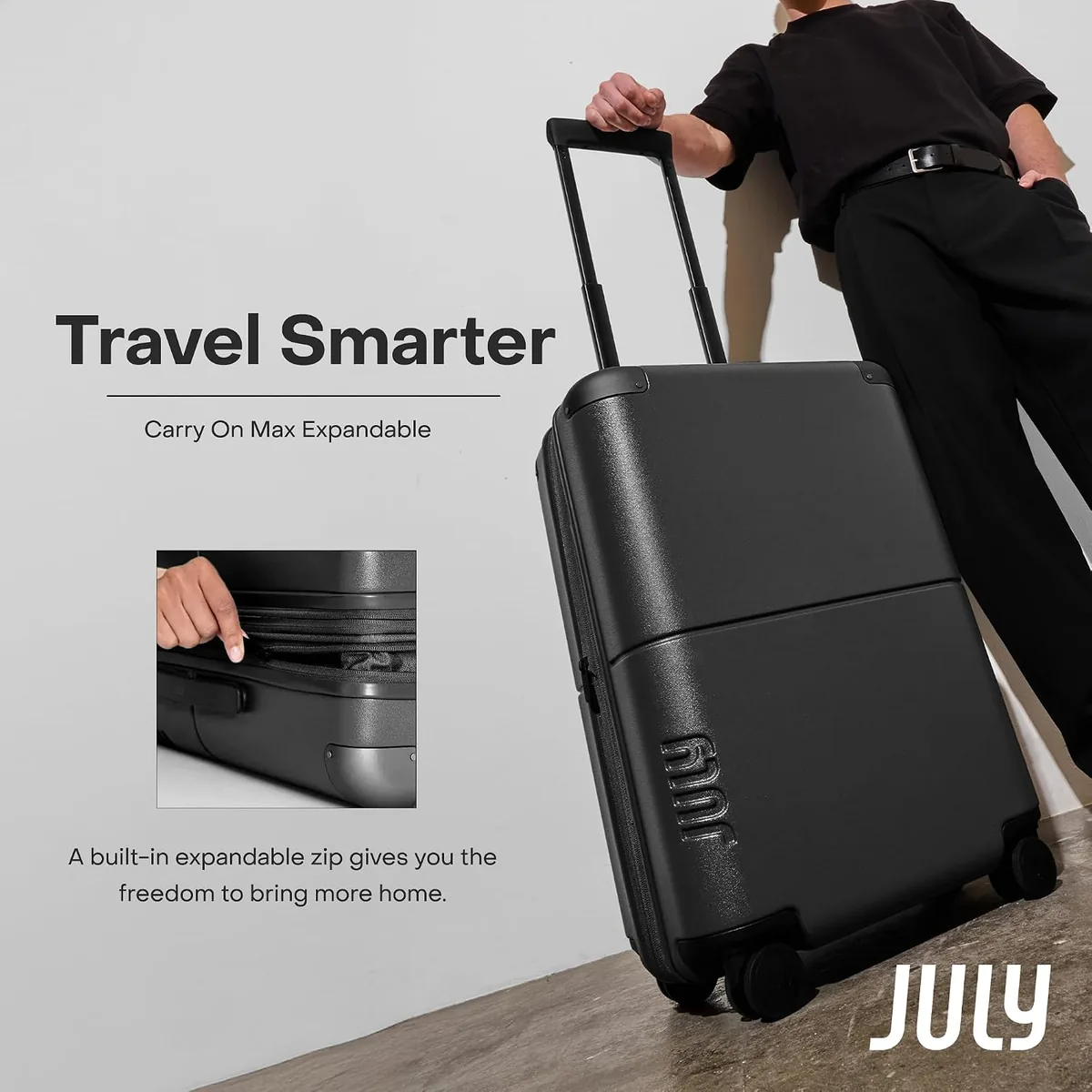 July Carry On Max Expandable - 21.5" Airline Approved Carry On Luggage with Travel Tote, Rolling Suitcase for Men & Women - TSA Lock Spinner Suitcase, Silent Wheels, Expansion Zip - Charcoal