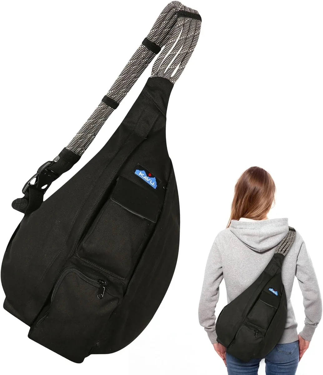 KAVU Rope Sling Bag - Large Crossbody Bags for Women & Men, Black
