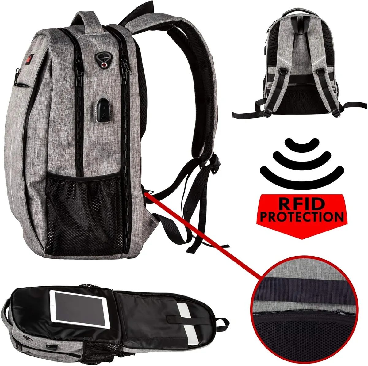 OPACK Travel Laptop Backpack, Business Anti Theft Slim RFID Blocking pocket Durable 15.6 Inch Laptops Backpack, USB Charging Port, Water Resistant College Laptop Bag