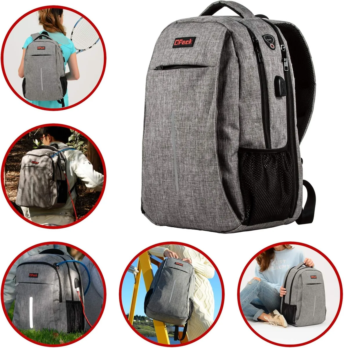 OPACK Travel Laptop Backpack, Business Anti Theft Slim RFID Blocking pocket Durable 15.6 Inch Laptops Backpack, USB Charging Port, Water Resistant College Laptop Bag