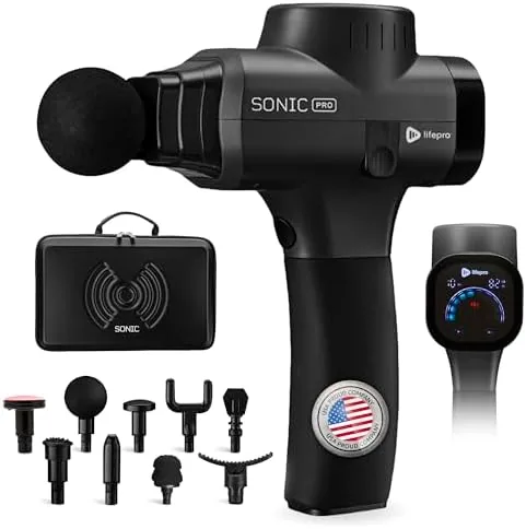 Lifepro SonicPro Massage Gun Deep Tissue with Heat — Percussion Massager Gun 10 Speeds 9 Heads — Muscle Massager for Athletes Back, Legs, Arms