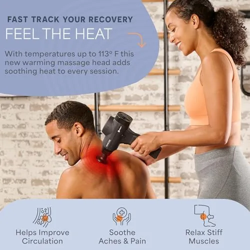 Lifepro SonicPro Massage Gun Deep Tissue with Heat — Percussion Massager Gun 10 Speeds 9 Heads — Muscle Massager for Athletes Back, Legs, Arms