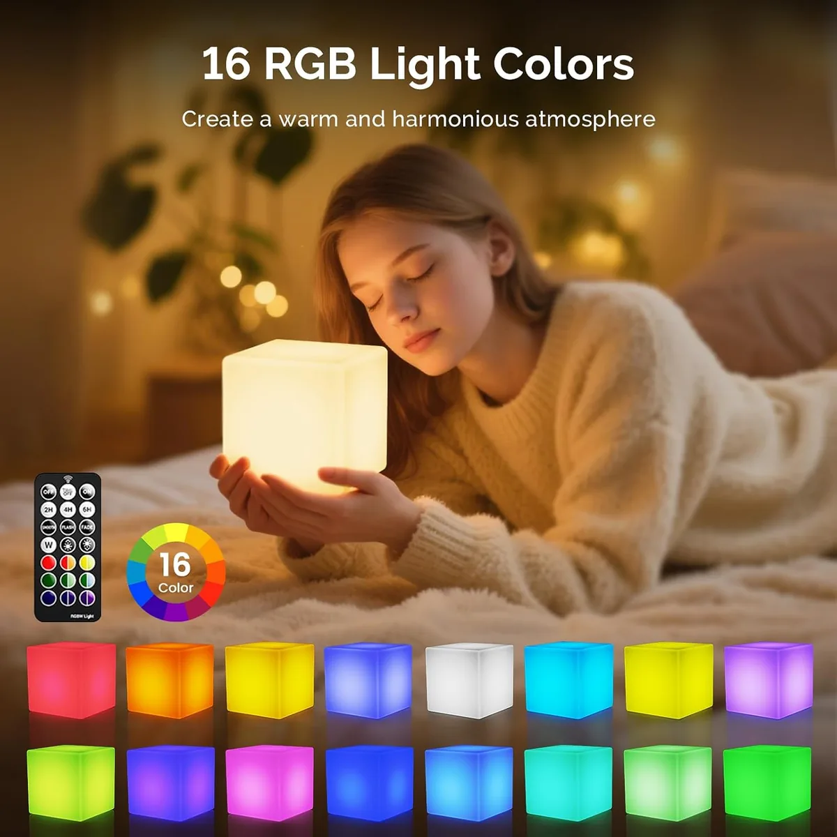 LOFTEK 4-inch LED Cube Lights: RGB 16 Colors Tesseract Cube, Cosmic LED Mood Lamp with Remote Control, IP65 Waterproof Rechargeable Bedside Lamp Night Lights for Kids Nursery Toys Gift
