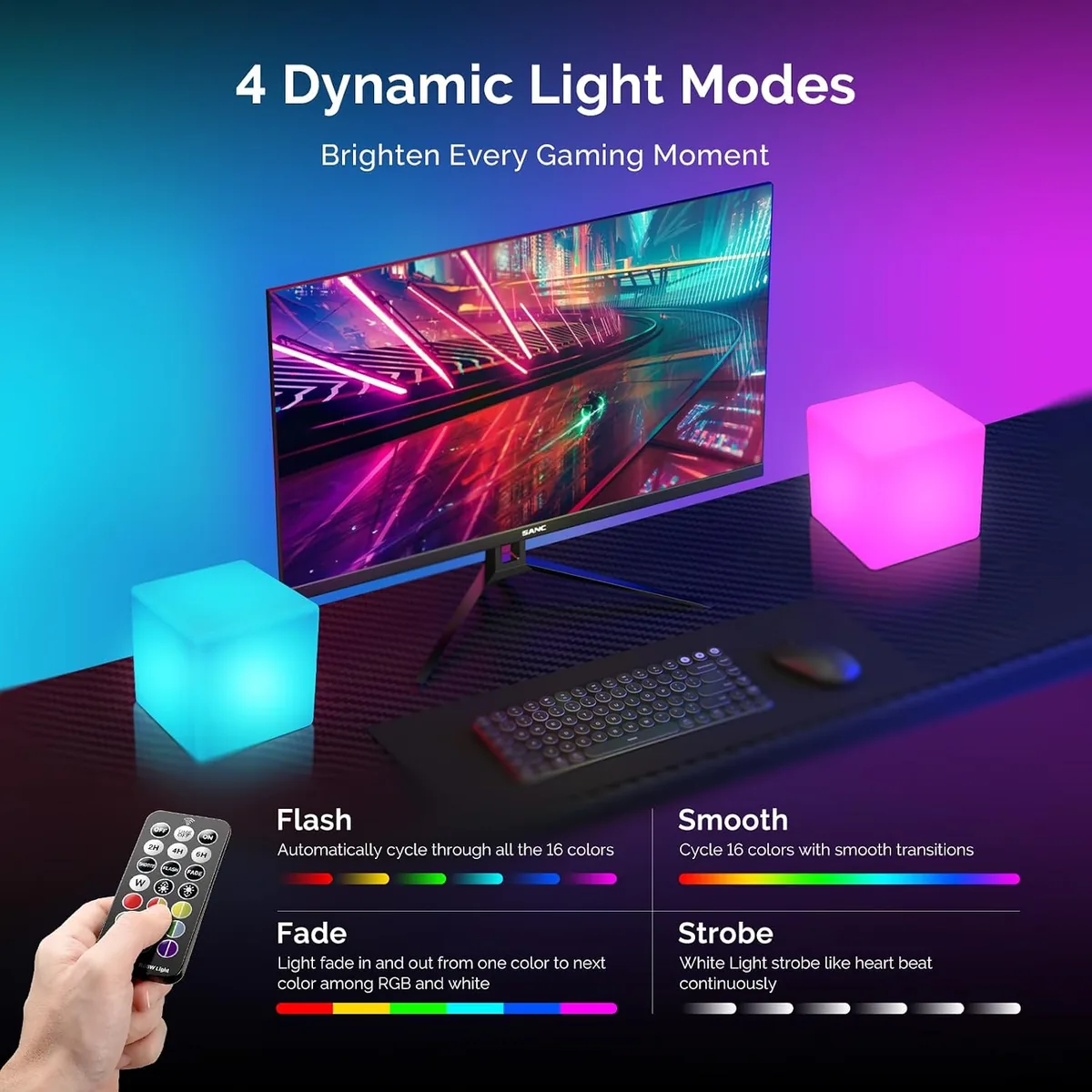 LOFTEK 4-inch LED Cube Lights: RGB 16 Colors Tesseract Cube, Cosmic LED Mood Lamp with Remote Control, IP65 Waterproof Rechargeable Bedside Lamp Night Lights for Kids Nursery Toys Gift