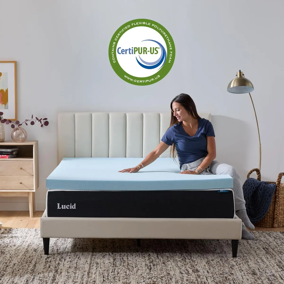 Lucid 3 Inch Memory Foam Mattress Topper, King Size – Cooling Gel Bed Topper – Preassure-Relieving Deep Plush Feel – Ventilated Breathable Design – CertiPur Certified - Dorm Room Essentials