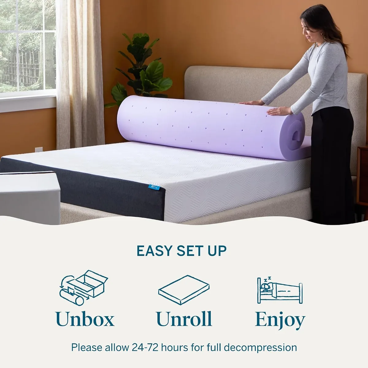 Lucid® 3" Lavender Memory Foam Mattress Topper – CertiPUR-US®, Queen