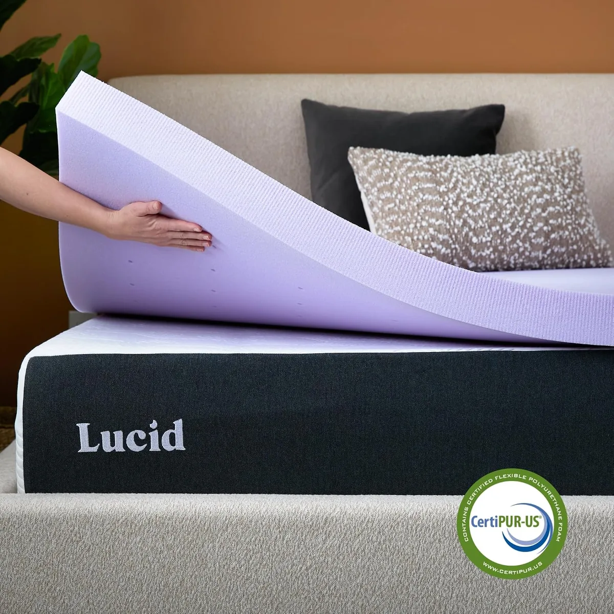 Lucid® 3" Lavender Memory Foam Mattress Topper – CertiPUR-US®, Queen