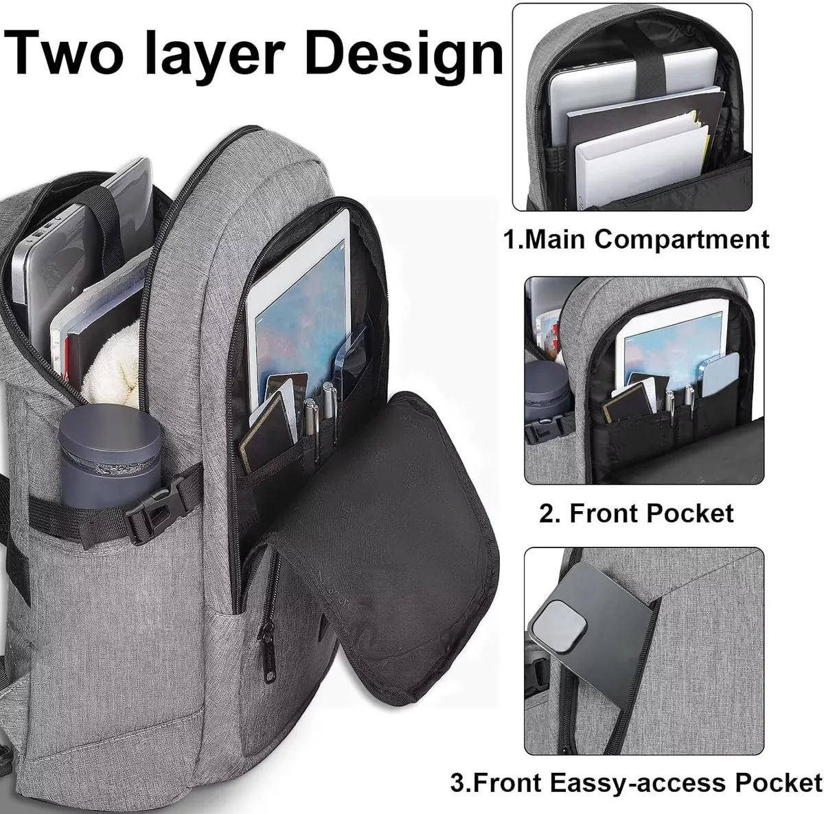 Mancro Laptop Backpack for Travel, Anti-theft Laptop Backpack for Men Business Backpack Work Daypack with Lock, Water Resistant Travel Computer Bag Daypack, Grey