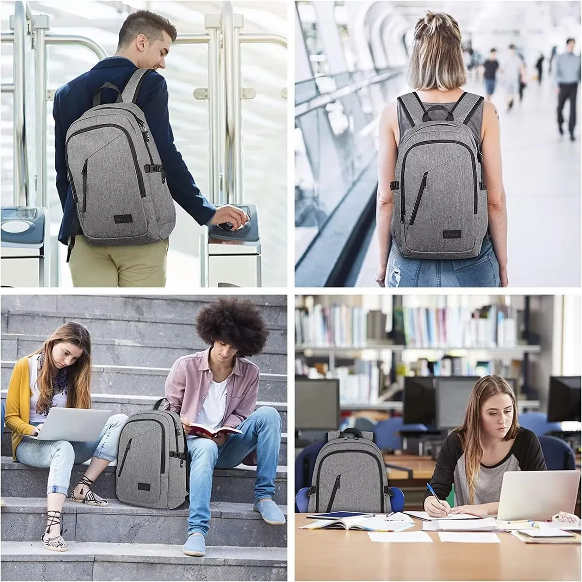 Mancro Laptop Backpack for Travel, Anti-theft Laptop Backpack for Men Business Backpack Work Daypack with Lock, Water Resistant Travel Computer Bag Daypack, Grey