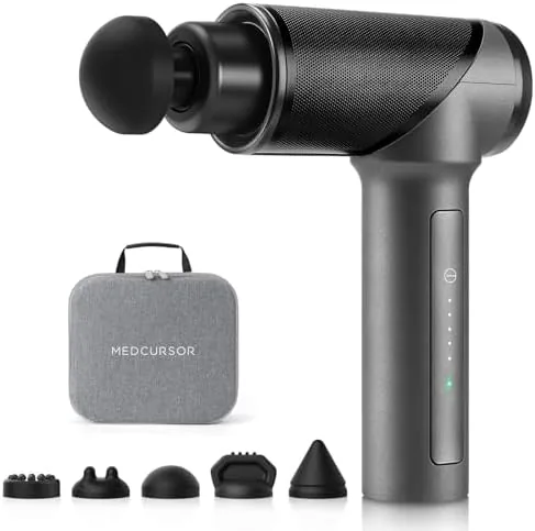 Medcursor Massage Gun - High Intensity Brushless Motor, Handheld Percussion Deep Tissue Massager with 6 Massage Heads for Sore Muscle and Stiffness, Valentines Day Gifts (Gray)