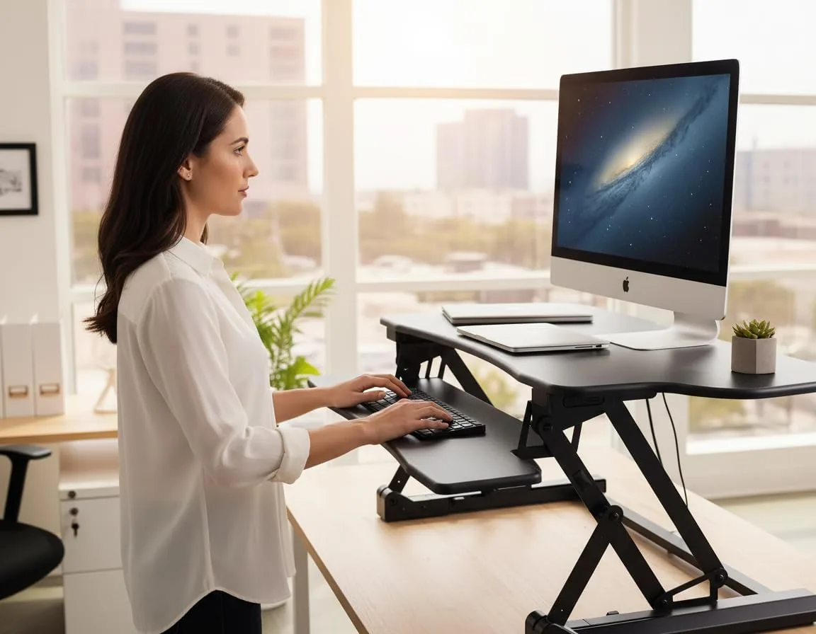 Mount-It! 48.5" Electric Standing Desk Converter for Dual Monitors, Motorized Sit Stand Electric Desk Riser with USB Port & Device Slot, Keyboard Tray, Adjustable Height Ergonomic Workstation, Black
