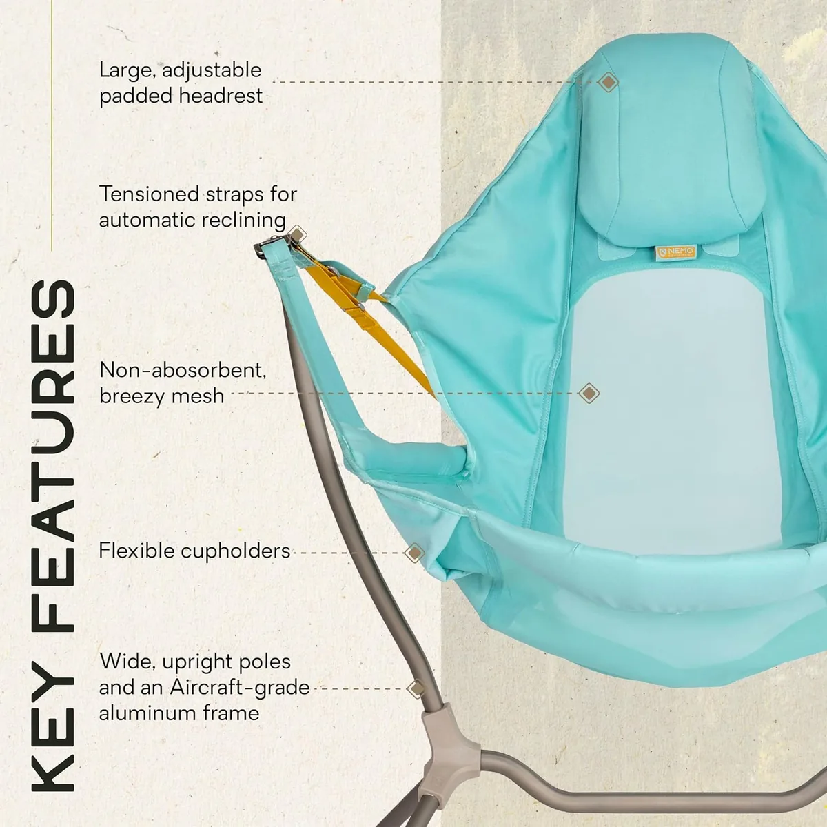 Nemo Stargaze Reclining Camp Chair | Luxury Recliner for Maximum Camping Comfort and Stargazing (2023), Hazy Aqua
