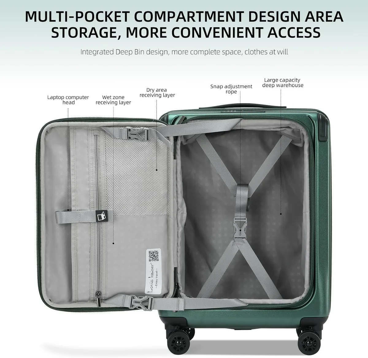 Premium Carry On Luggage, 20 Inch Top Opening Aluminum Frame Lightweight Airline Approved ABS+PC Hard Shell Suitcases with Silent Wheels, TSA Lock, Front Pocket and Wet-dry Separated Six-piece Set