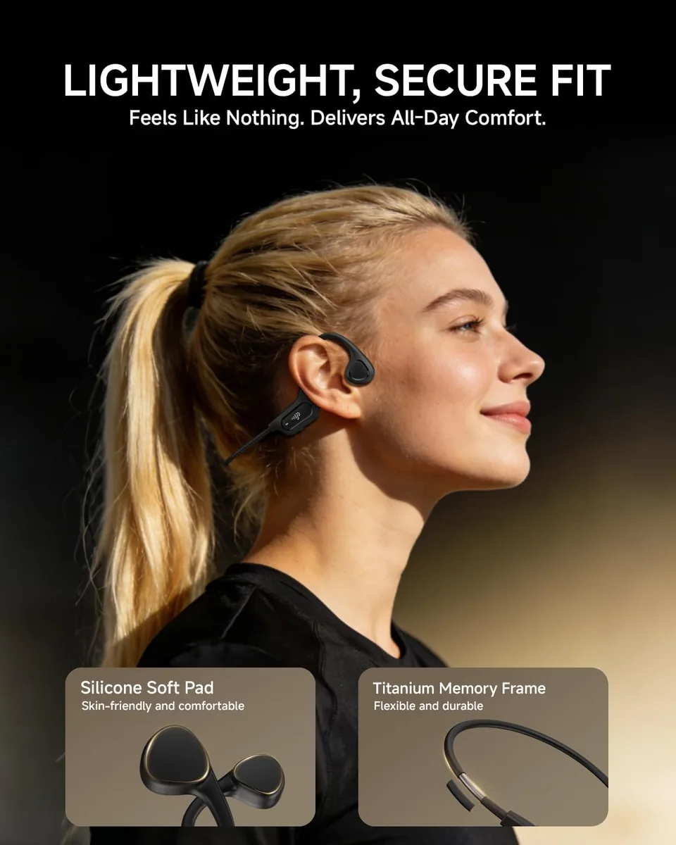 PSIER Bone Conduction Headphones, 2026 Upgrade Bluetooth 6.0 Open Ear Headphones, 10Hrs Playtime Wireless Earbuds with Mic, 23g Lightweight Comfort, IPX5 Waterproof Running Headphones for Gym, Outdoor