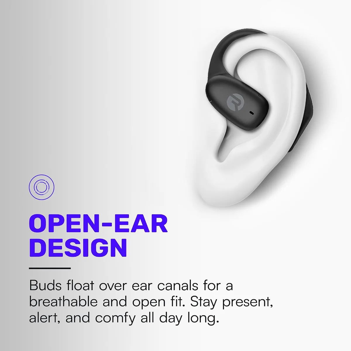 Raycon Essential Open Ear Earbuds – Open Ear Headphones, Earbuds Wireless Bluetooth, Sweat & Water-Resistant Earphones, Running Headphones with Ultra-Lightweight Design, 36 Hours Battery Life (Black)