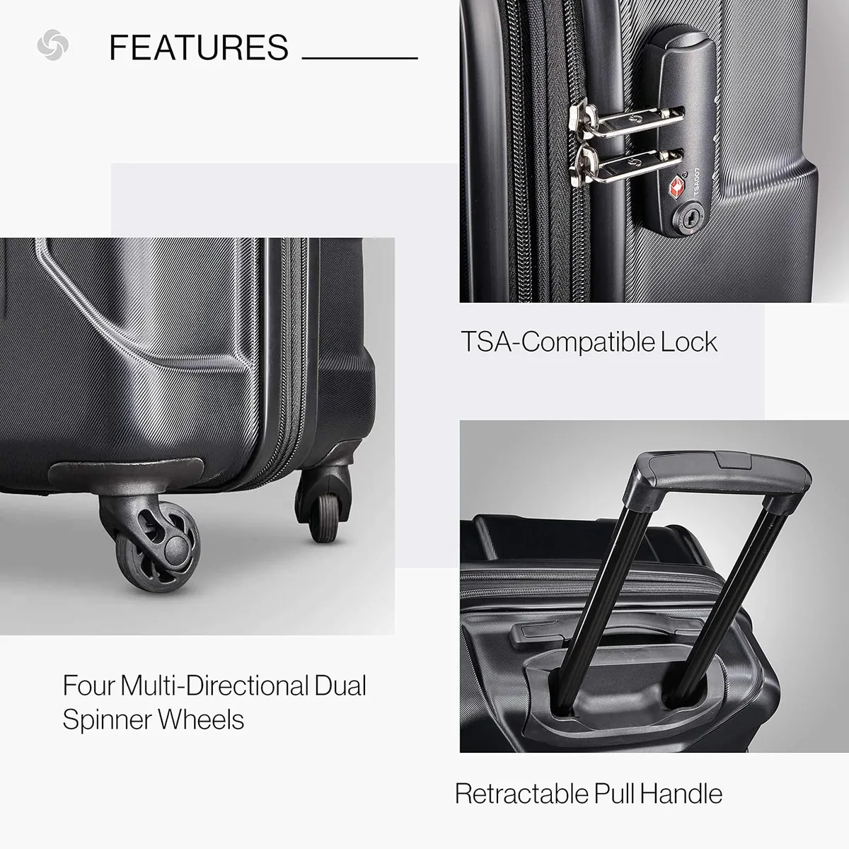 Samsonite Centric Hardside Expandable Luggage with Spinner Wheels, Black, Carry-On 20-Inch