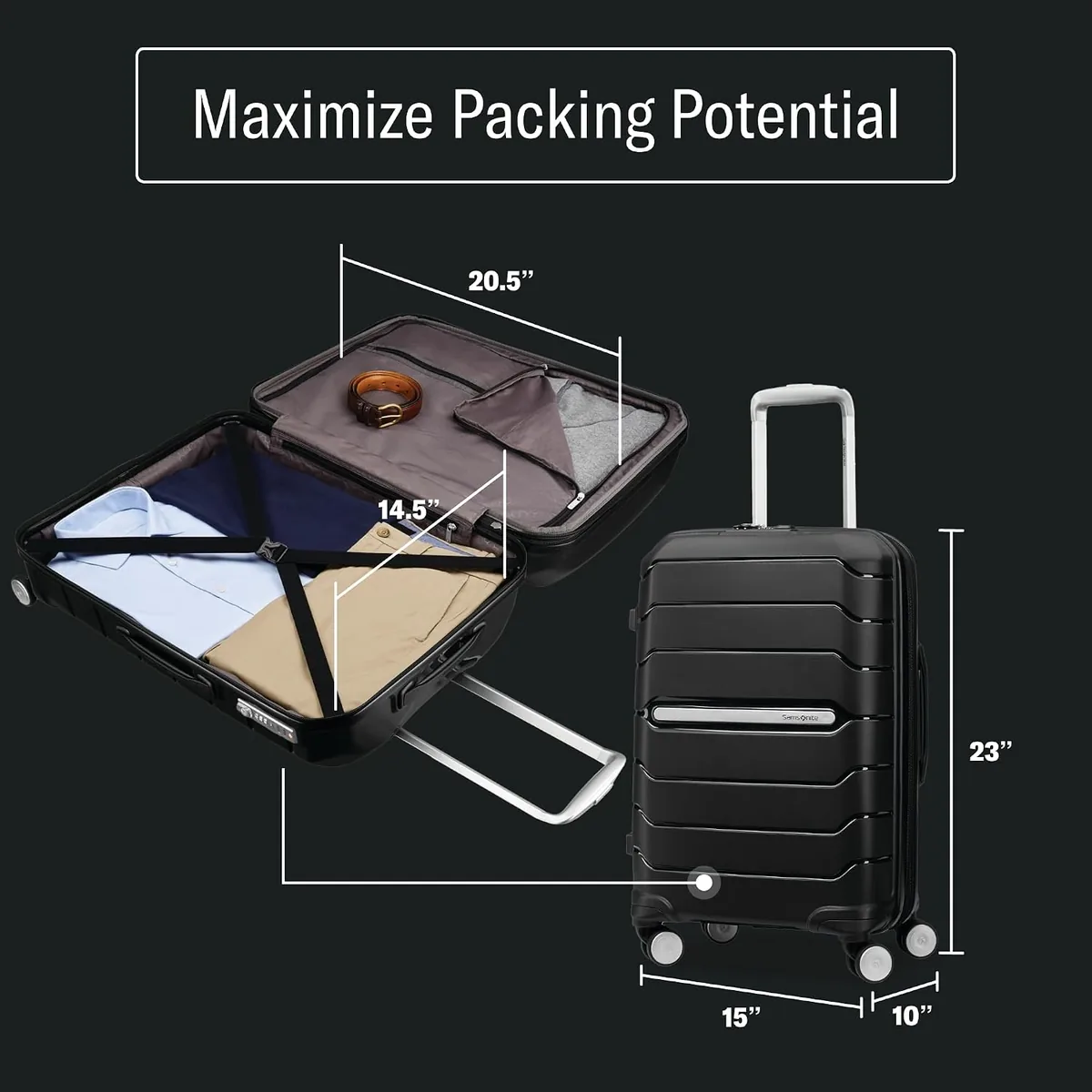 Samsonite Freeform Hardside Carry-On Luggage with Spinner Wheels - Hardshell Suitcase - TSA, Airline-Approved - Expandable Hard Shell, Smooth Rolling Wheels for Lightweight Travel - Navy