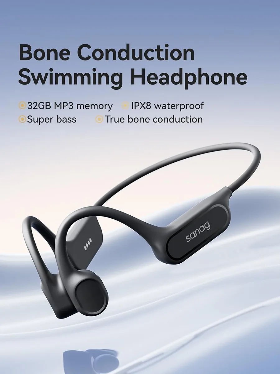 Sanag B33S Bone Conduction Headphones Bluetooth 6.0, IPX8 Waterproof Swimming Earbuds with 32GB MP3, 8H Playtime Open Ear Headset with Mic for Running Cycling Sport Swim, Beige