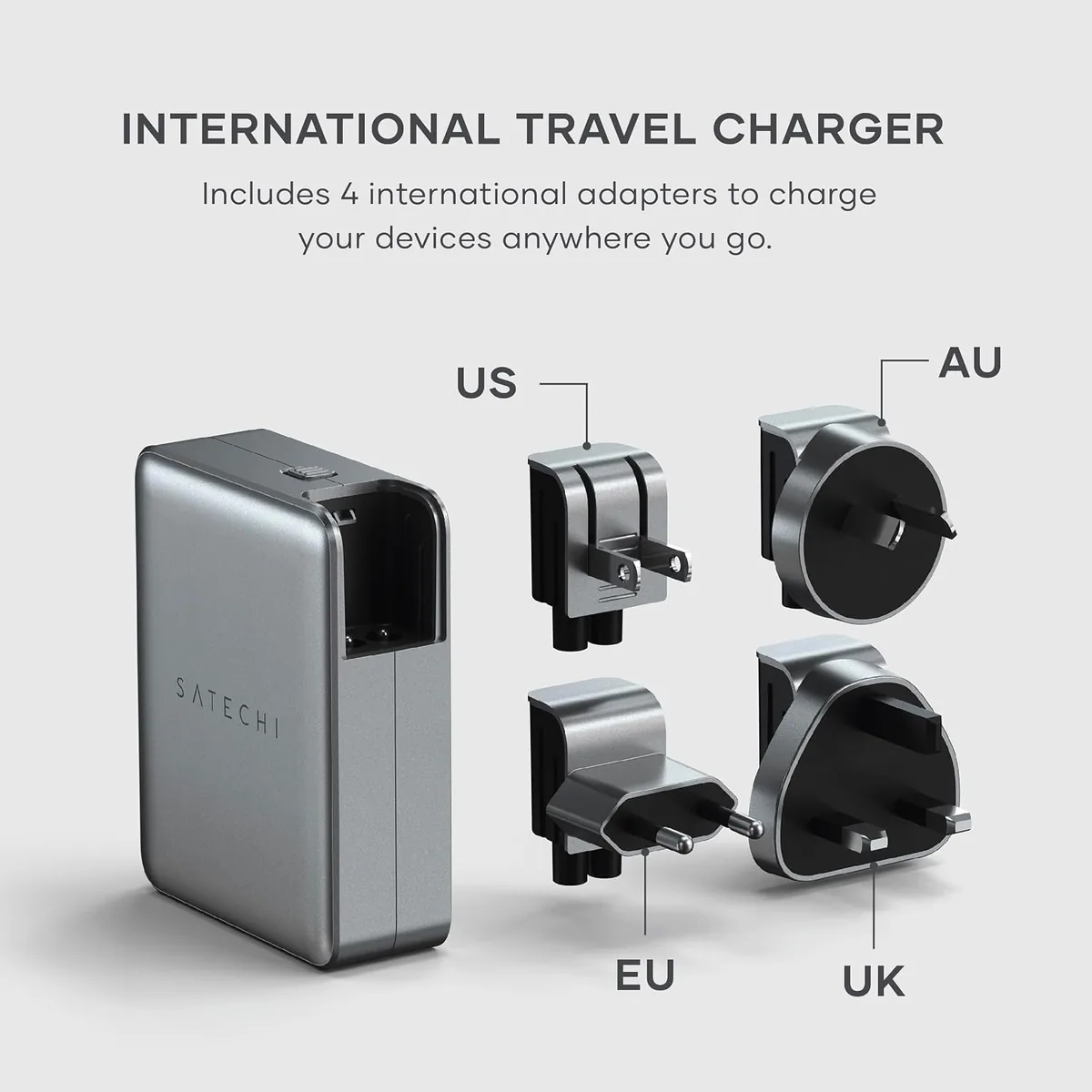 Satechi 145W GaN Travel Charger, 4-Port GaN USB C Charger, 2 USB-C PD 3.1, Fast Charging Travel Station for Laptop, for MacBook Air/Pro/Neo, iPad Air/Pro, iPhone 17 to 12 Series, Android, Windows