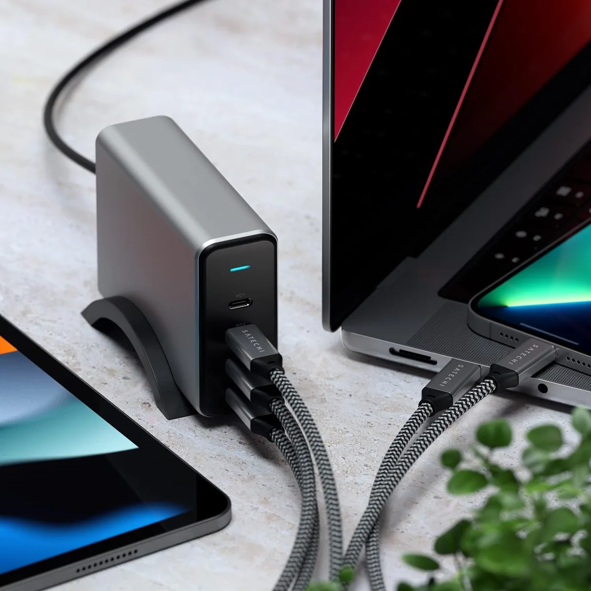 Satechi 165W USB C 4-Port GaN Charging Station, 4 USB-C PD, Laptop Charger, for MacBook Air/Pro M5/M4/M3, iPad Air/Pro M5/M4/M3, iPad 11th gen, iPad mini, iPhone 17/16 Galaxy S25, Windows