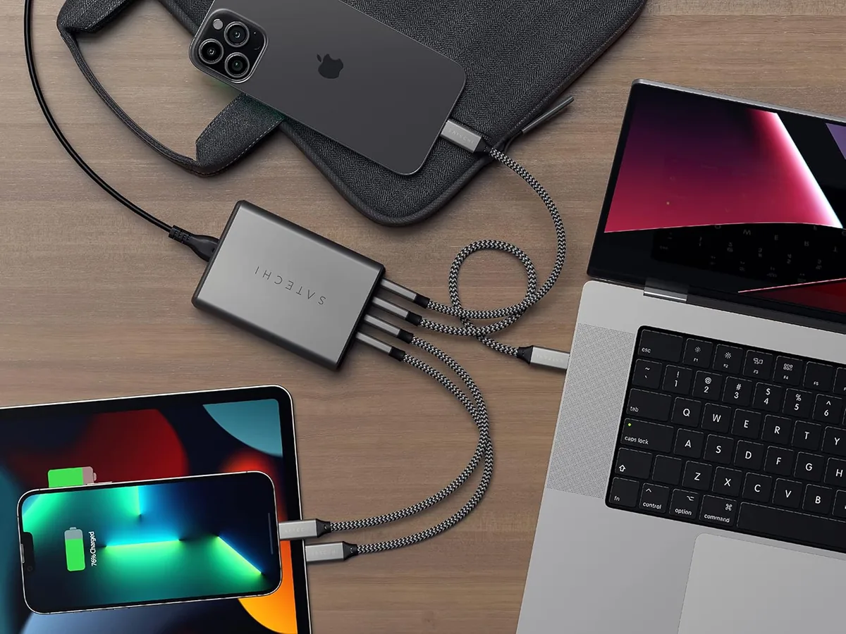 Satechi 165W USB C 4-Port GaN Charging Station, 4 USB-C PD, Laptop Charger, for MacBook Air/Pro M5/M4/M3, iPad Air/Pro M5/M4/M3, iPad 11th gen, iPad mini, iPhone 17/16 Galaxy S25, Windows