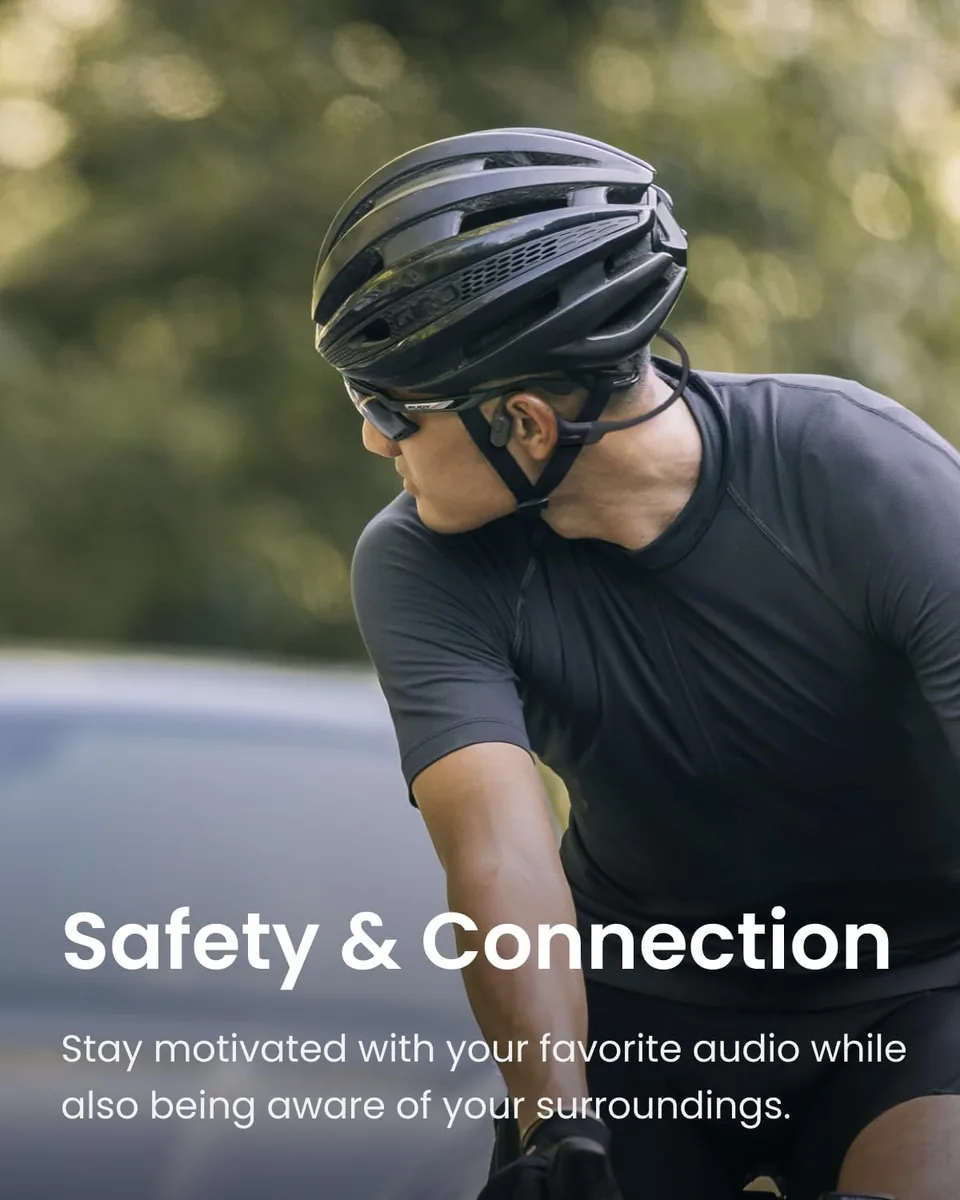SHOKZ OpenRun Bone Conduction Open-Ear Bluetooth Sport Headphones, Running Workout,Sweat Headband, IP67 Sweat Resistant, 8H Playtime, Mic, Black
