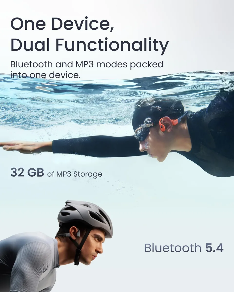 SHOKZ OpenSwim Pro - Open-Ear Bluetooth & MP3 Bone Conduction Sport Headphones, Swimming Headphones, IP68 Waterproof, Grey