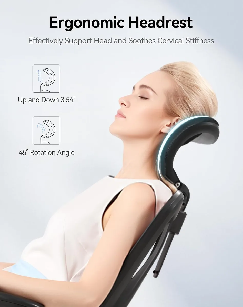 SIHOO M18 Ergonomic Office Chair, High Back Mesh Desk Chair with Adjustable Headrest & Lumbar Support, 330lbs Capacity Computer Chair with 2D Armrests & Wide Cushion, Tilt Lock, for Home Office-Black