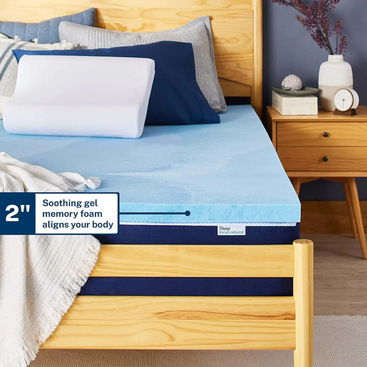 Sleep Innovations 2 Inch Cooling Gel Infused Memory Foam Mattress Topper, King Size, Cool Comfort, Medium Support