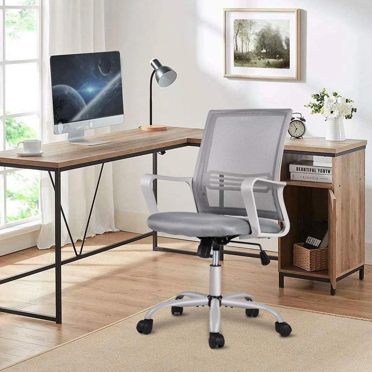 Office Chair Ergonomic Mesh Chair Computer Desk Chair Executive Home Office Chairs with Lumbar Support Armrest Rolling Swivel Adjustable Mid Back Grey
