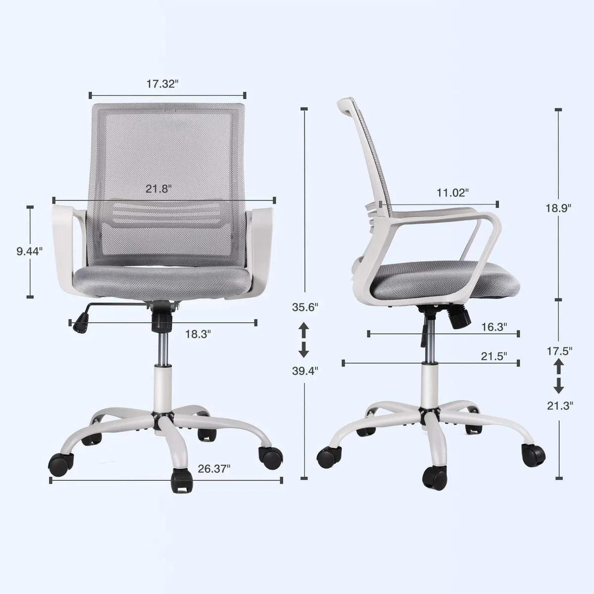 Office Chair Ergonomic Mesh Chair Computer Desk Chair Executive Home Office Chairs with Lumbar Support Armrest Rolling Swivel Adjustable Mid Back Grey