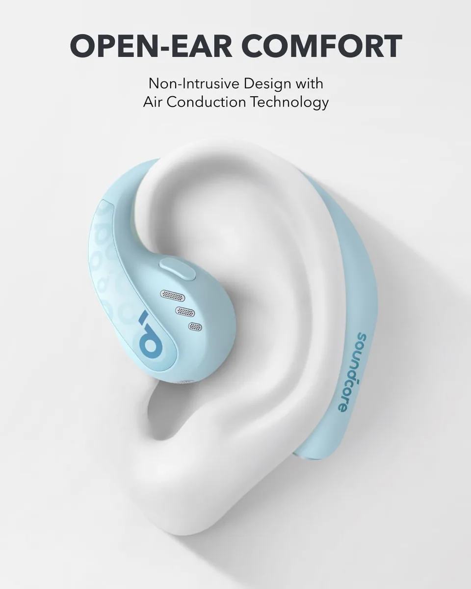 Soundcore by Anker AeroFit Pro Open-Ear Earbuds, Comfort Fit, 46H Playtime | Bluetooth 5.3 and LDAC audio with ergonomic secure fit, IP55 water resistance, app control, and rich sound