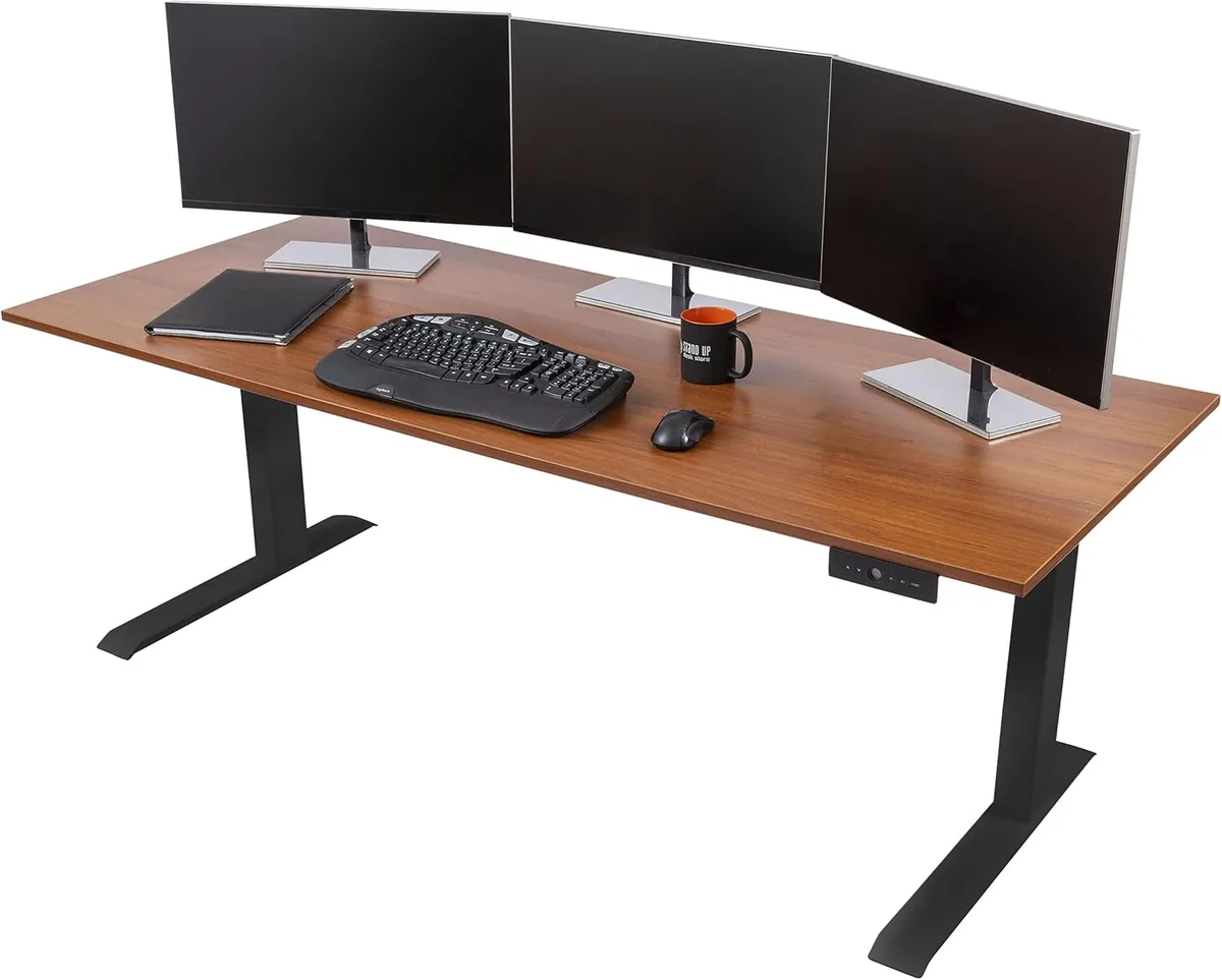 Stand Up Desk Store Electric Adjustable Height Standing Desk with Programmable Memory (Black Frame/Teak Top, 72" Wide)