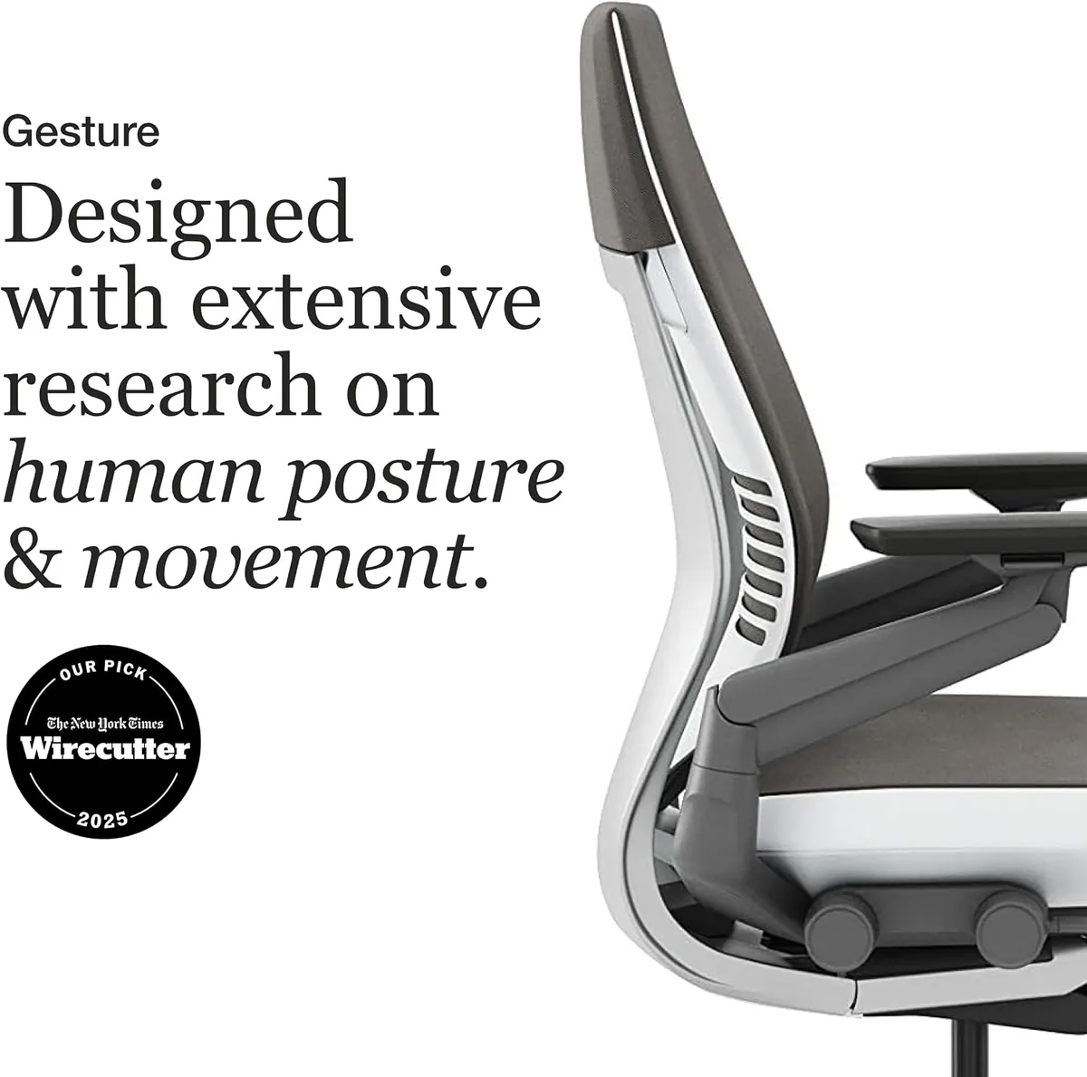 Steelcase Gesture Office Chair - Ergonomic Work Chair with Wheels for Carpet - Comfortable - Intuitive-to-Adjust for Desk - 360-Degree Arms - Graphite Gray Fabric