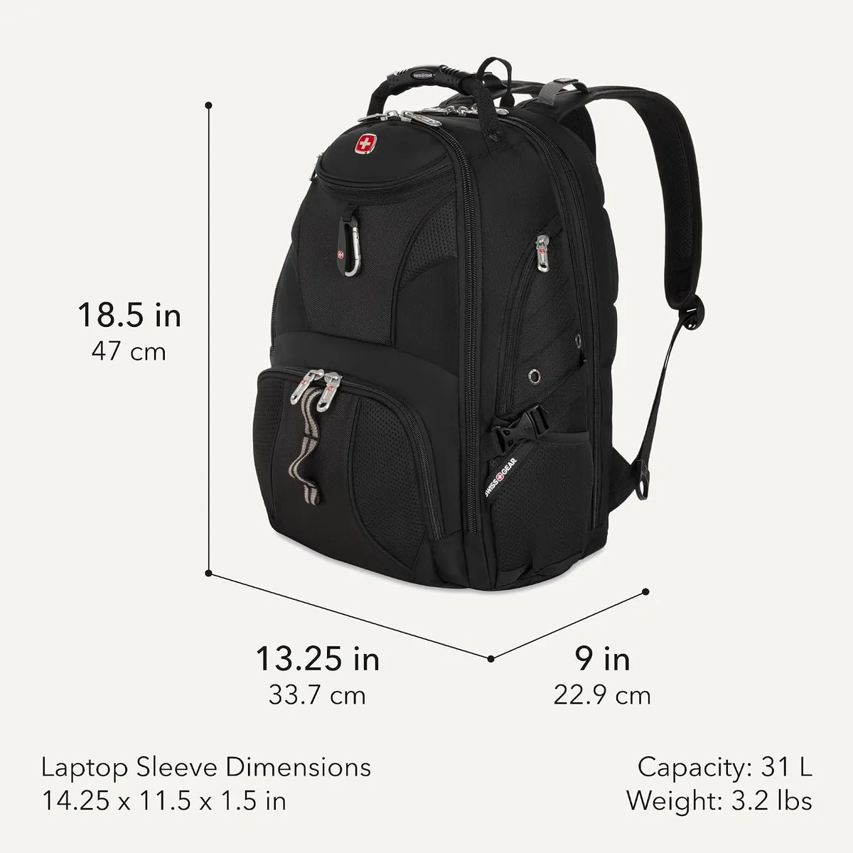 SWISSGEAR 1900 ScanSmart Laptop Backpack, Fits Most 17-Inch Laptops, TSA-Friendly Lay-Flat Design, RFID Protection, and Tablet Pocket, Black, 31L, 18.5-Inch